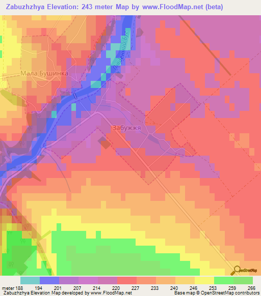 Zabuzhzhya,Ukraine Elevation Map