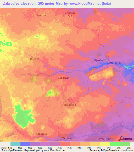 Zabrod'ye,Ukraine Elevation Map
