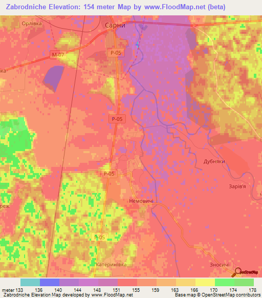 Zabrodniche,Ukraine Elevation Map