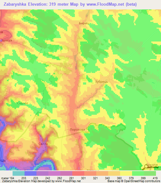 Zabaryshka,Ukraine Elevation Map