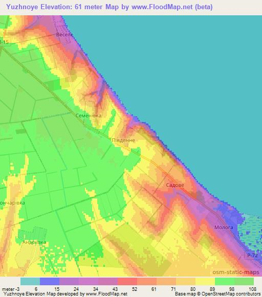 Yuzhnoye,Ukraine Elevation Map