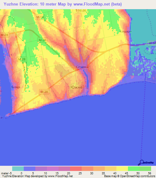 Yuzhne,Ukraine Elevation Map