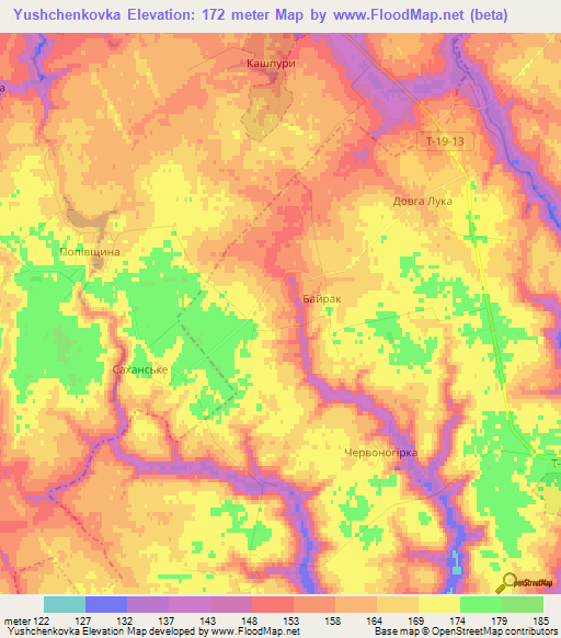 Yushchenkovka,Ukraine Elevation Map