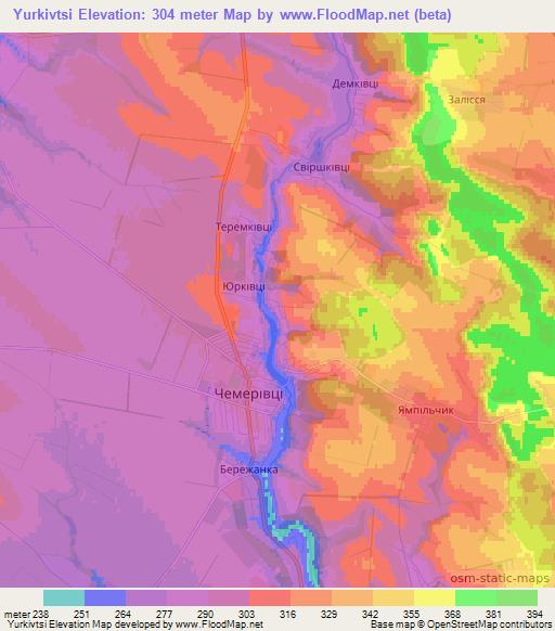 Yurkivtsi,Ukraine Elevation Map