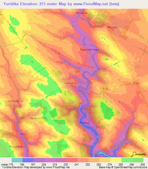Yuridika,Ukraine Elevation Map