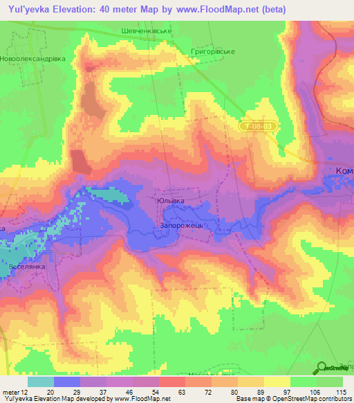 Yul'yevka,Ukraine Elevation Map