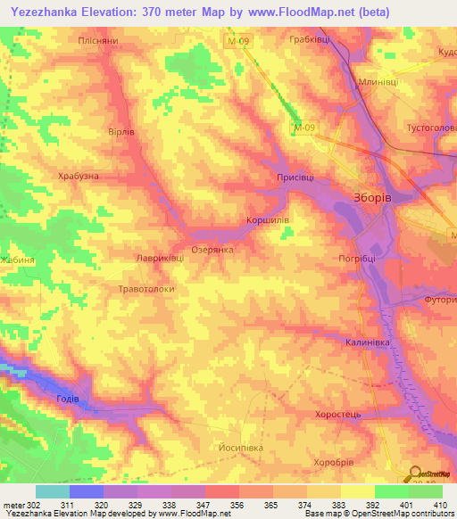 Yezezhanka,Ukraine Elevation Map