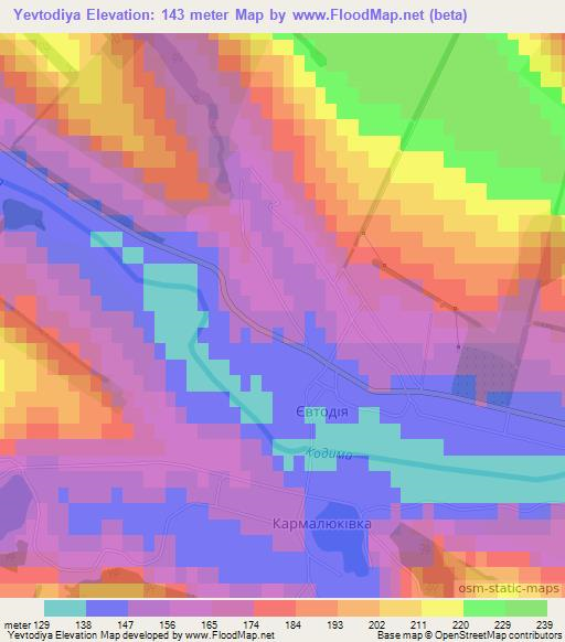 Yevtodiya,Ukraine Elevation Map