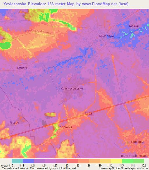 Yevlashovka,Ukraine Elevation Map