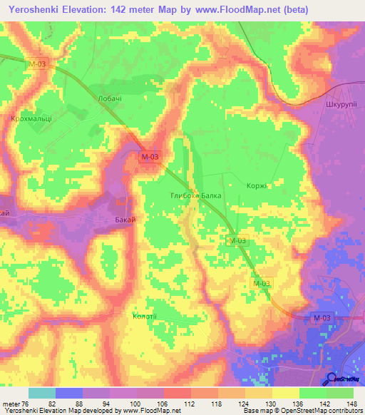 Yeroshenki,Ukraine Elevation Map