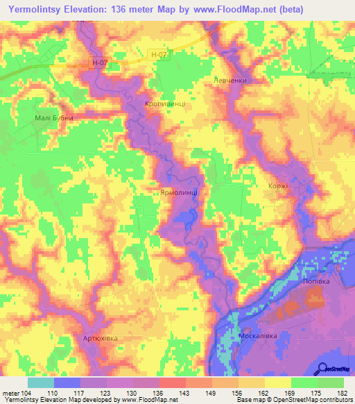Yermolintsy,Ukraine Elevation Map