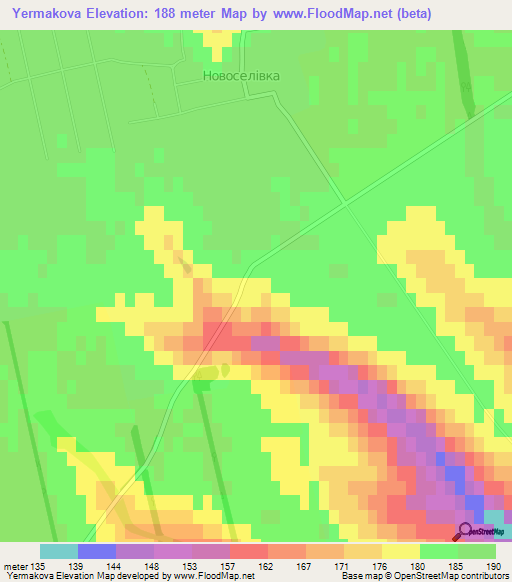 Yermakova,Ukraine Elevation Map
