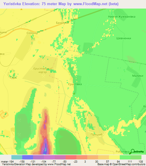 Yeristivka,Ukraine Elevation Map
