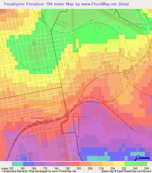Yenakiyeve,Ukraine Elevation Map