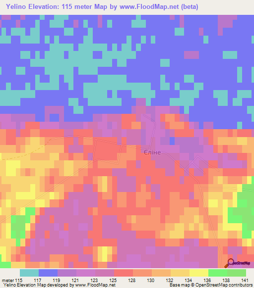 Yelino,Ukraine Elevation Map