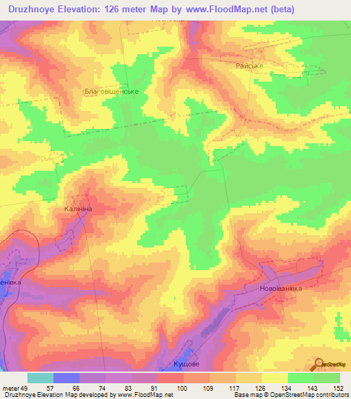 Druzhnoye,Ukraine Elevation Map