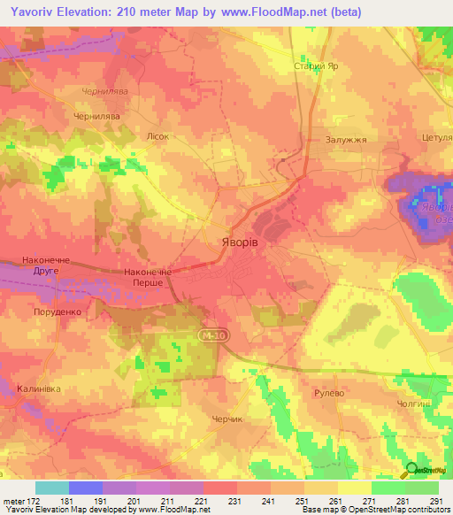 Yavoriv,Ukraine Elevation Map