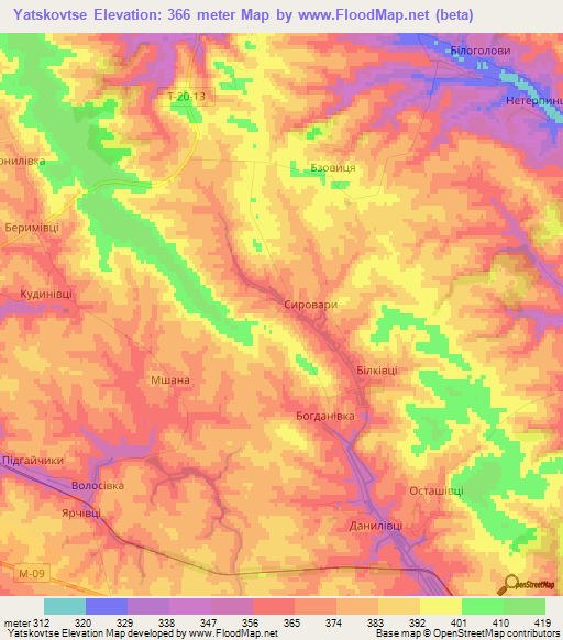 Yatskovtse,Ukraine Elevation Map