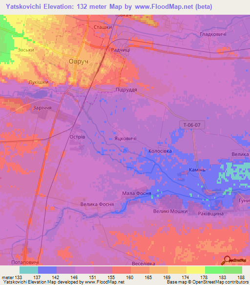 Yatskovichi,Ukraine Elevation Map