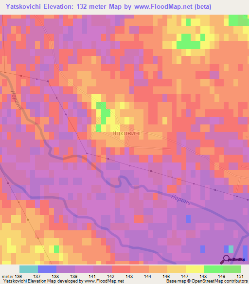 Yatskovichi,Ukraine Elevation Map