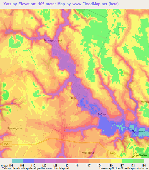 Yatsiny,Ukraine Elevation Map