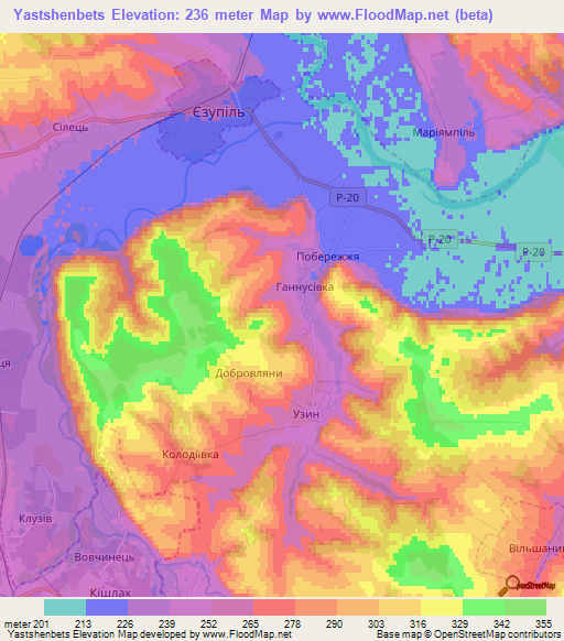 Yastshenbets,Ukraine Elevation Map