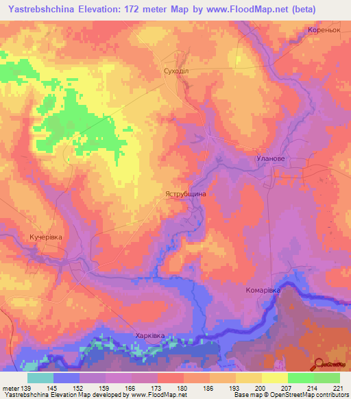 Yastrebshchina,Ukraine Elevation Map