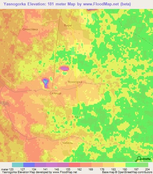Yasnogorka,Ukraine Elevation Map