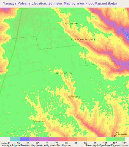 Yasnaya Polyana,Ukraine Elevation Map