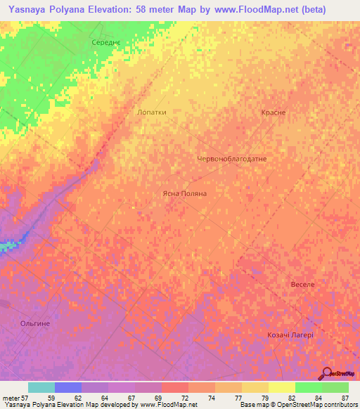 Yasnaya Polyana,Ukraine Elevation Map