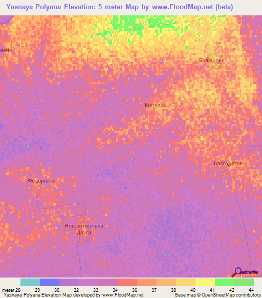 Yasnaya Polyana,Ukraine Elevation Map