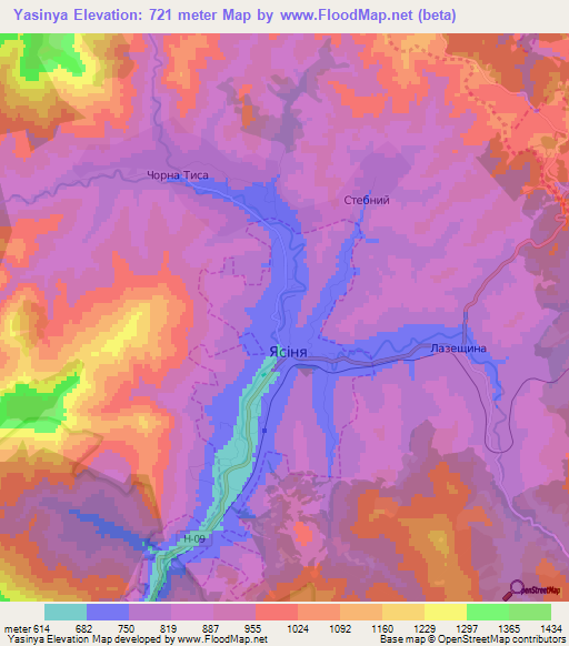 Yasinya,Ukraine Elevation Map