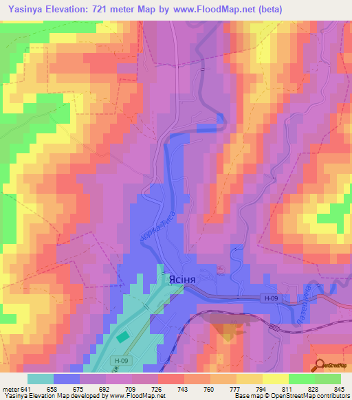 Yasinya,Ukraine Elevation Map