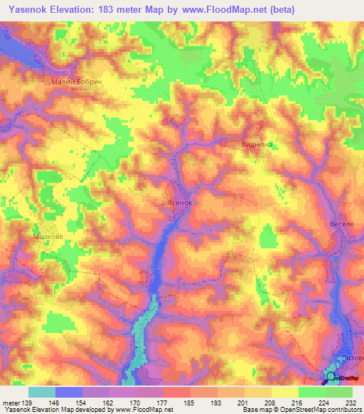 Yasenok,Ukraine Elevation Map