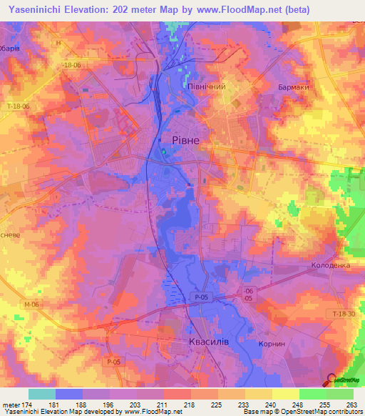 Yaseninichi,Ukraine Elevation Map