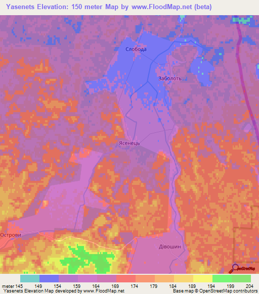 Yasenets,Ukraine Elevation Map