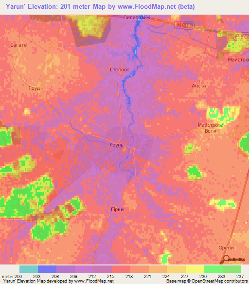 Yarun',Ukraine Elevation Map