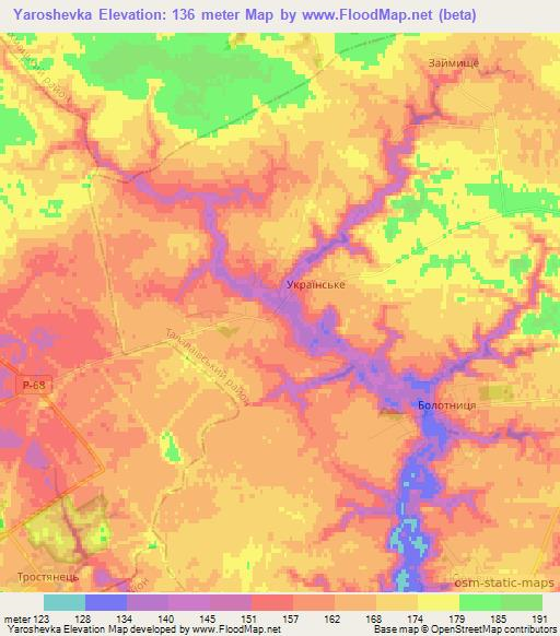 Yaroshevka,Ukraine Elevation Map