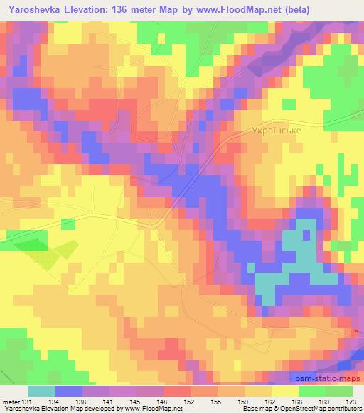 Yaroshevka,Ukraine Elevation Map