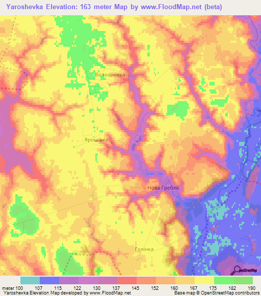 Yaroshevka,Ukraine Elevation Map