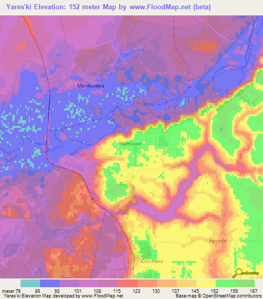 Yares'ki,Ukraine Elevation Map