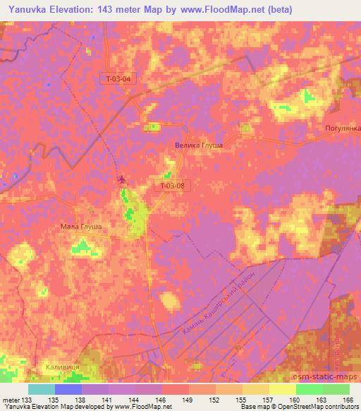 Yanuvka,Ukraine Elevation Map