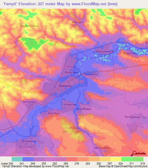 Yampil',Ukraine Elevation Map