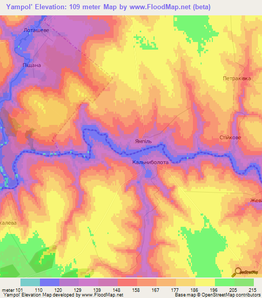 Yampol',Ukraine Elevation Map