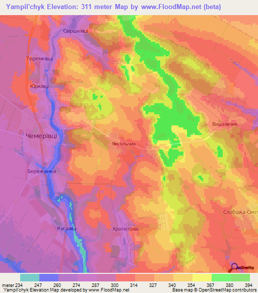 Yampil'chyk,Ukraine Elevation Map