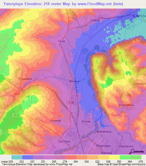 Yamnytsya,Ukraine Elevation Map
