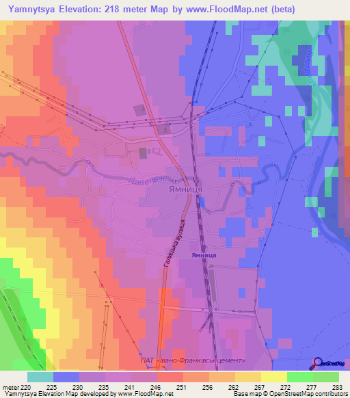 Yamnytsya,Ukraine Elevation Map