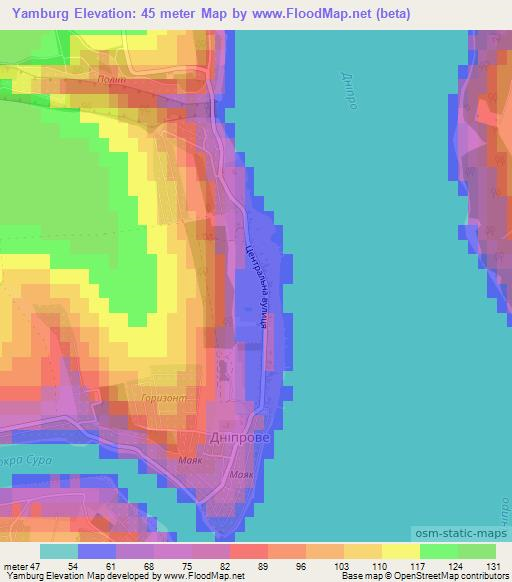 Yamburg,Ukraine Elevation Map