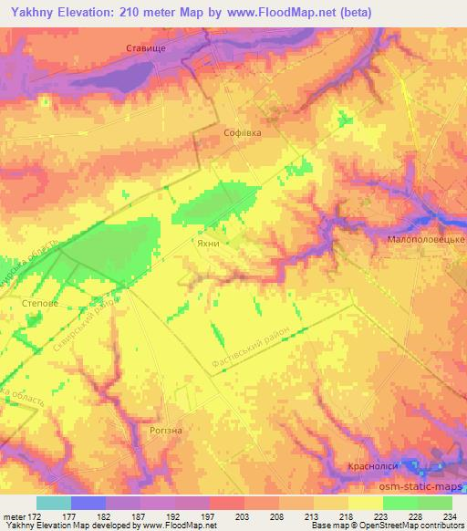 Yakhny,Ukraine Elevation Map