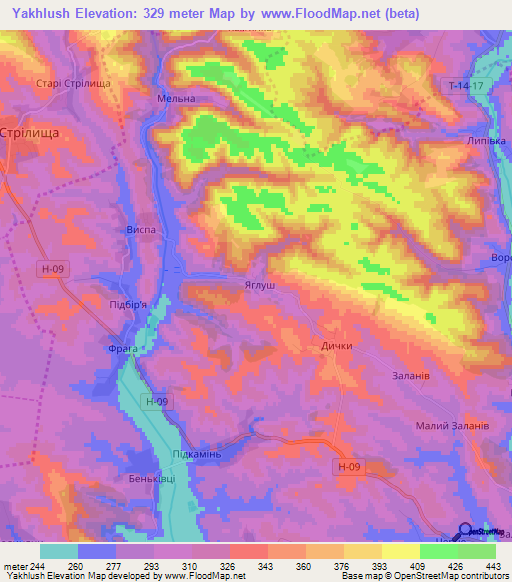 Yakhlush,Ukraine Elevation Map
